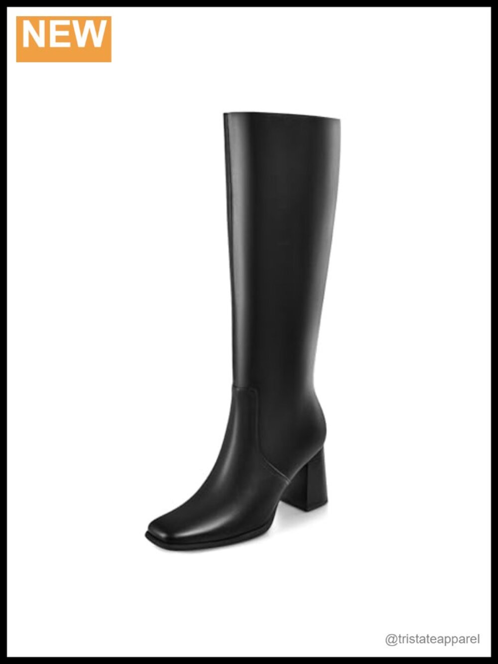 Knee High Boots Square Toe Chunky Heel Women's Tall Side Zipper